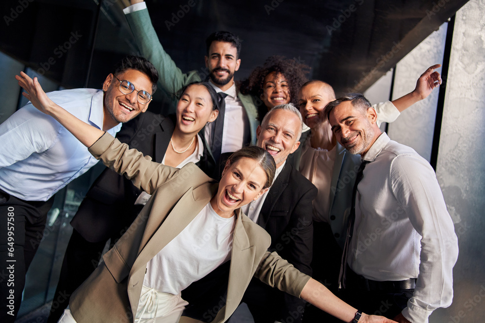 A group of corporate business people celebrating together.