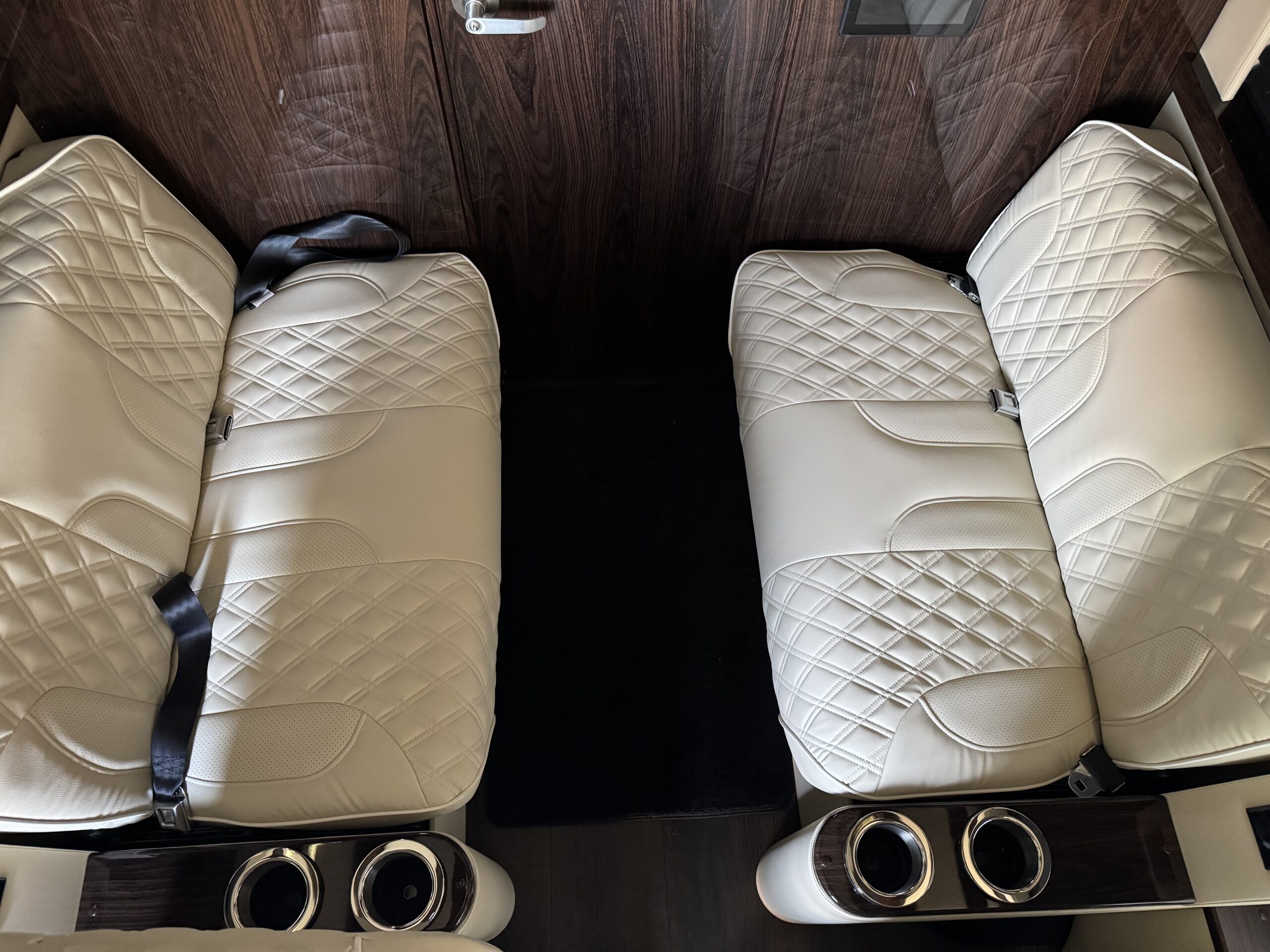 An above view of the interior van seating