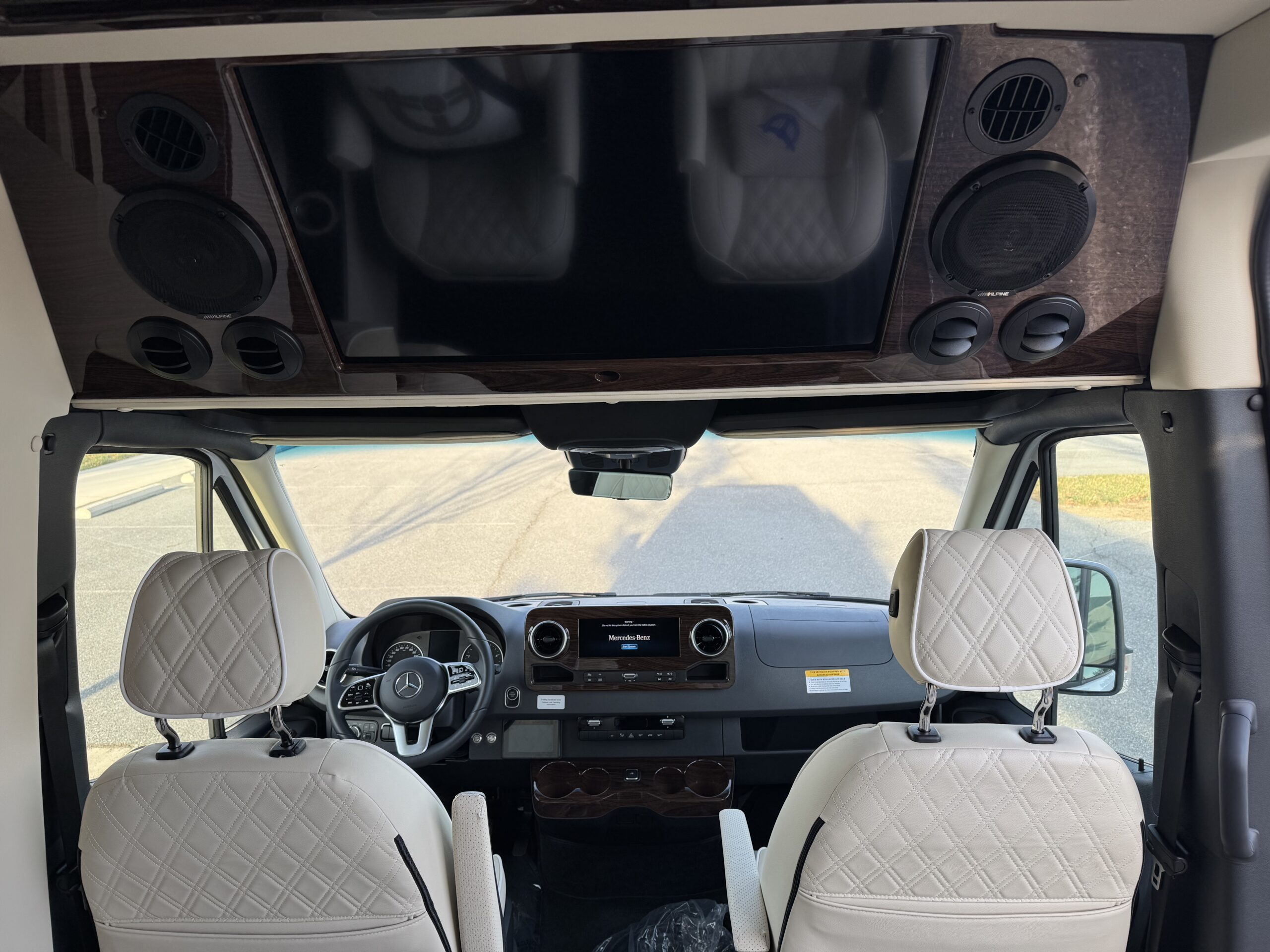 The front interior of the luxury van