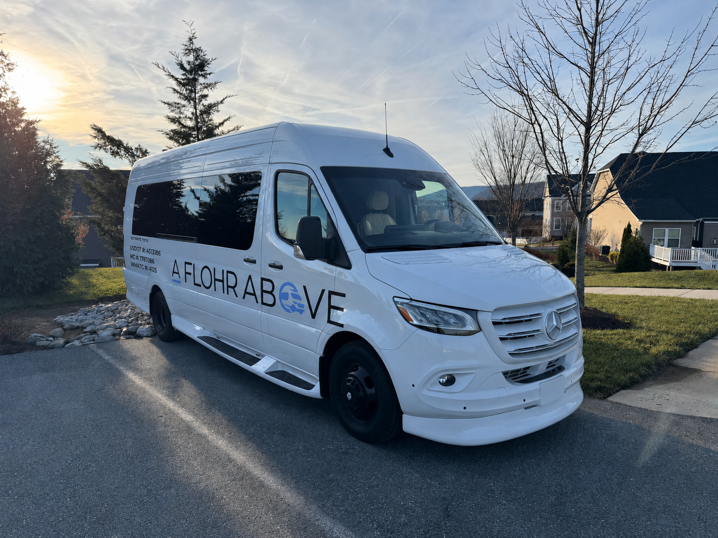 An angled side-view of the A Flohr Above luxury van